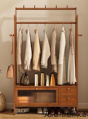 挂衣式架落地衣架楠厅竹立落卧室衣帽架衣服客RYW家地用轮子落地