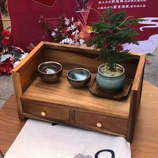 南美胡桃木茶杯架茶具收纳层架实木桌面茶叶收纳柜带抽屉置物架书