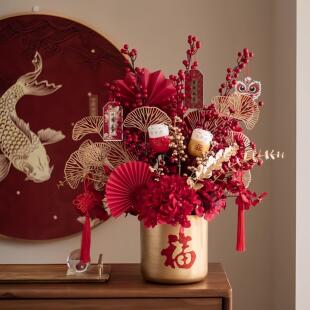 2026新年装饰福桶摆件贺春节客厅桌面发财果高档过年乔迁氛围布置