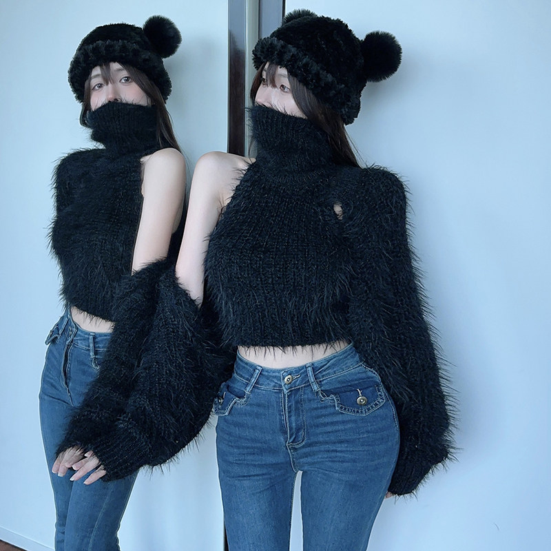 毛绒白色毛衣外套女秋季小个上衣宽松针织开衫百搭保暖短款披肩上