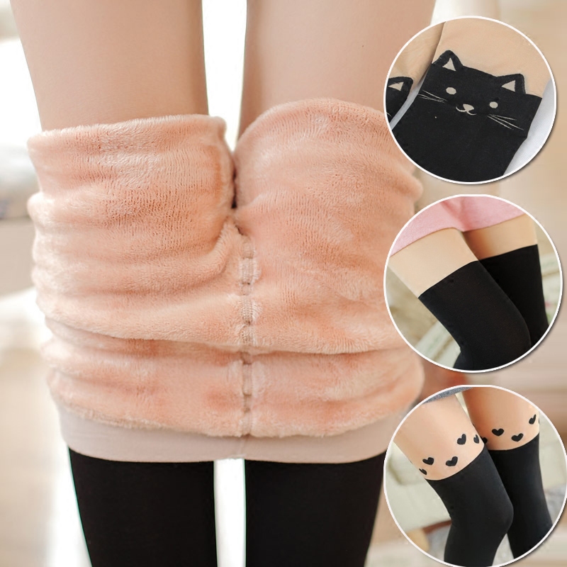 冬季加绒保暖假高筒拼接丝袜加厚双层假透肉打底裤踩脚肉色连裤袜