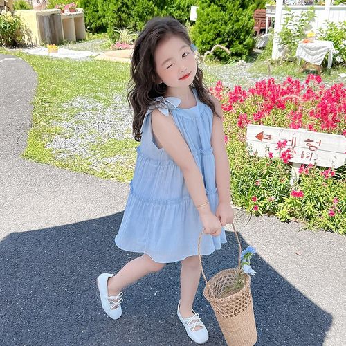女童连衣裙夏装2024新款洋气无袖挂脖儿童吊带裙子宝宝夏季公主裙