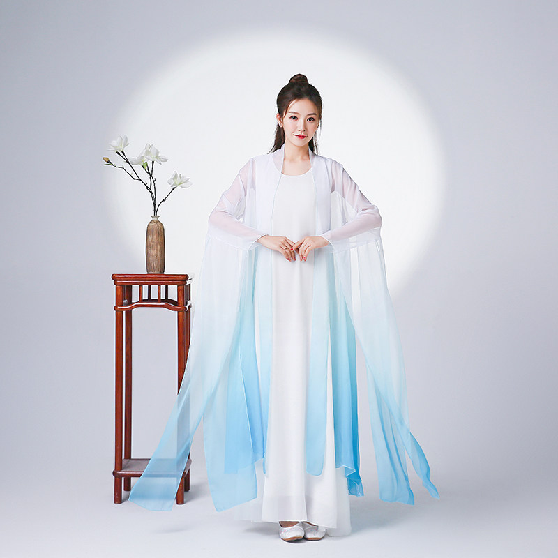 禅舞服薄纱披肩中式复古仙气禅意外披中国风渐变色飘逸禅修服外罩