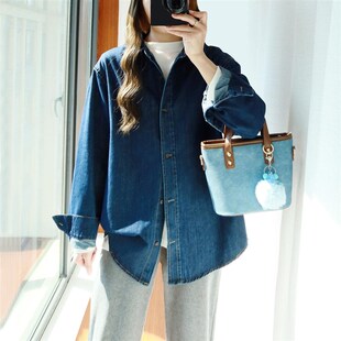 大码加绒牛仔衬衫女胖mm叠穿秋冬季一体绒加厚保暖胖妹妹宽松外套