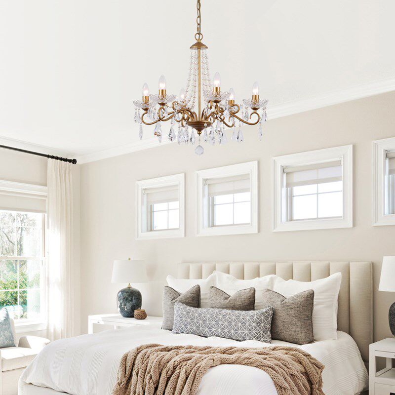 饰中晓楚 美式卧室水晶吊灯个性珍珠乡村法式田园餐厅客厅灯具