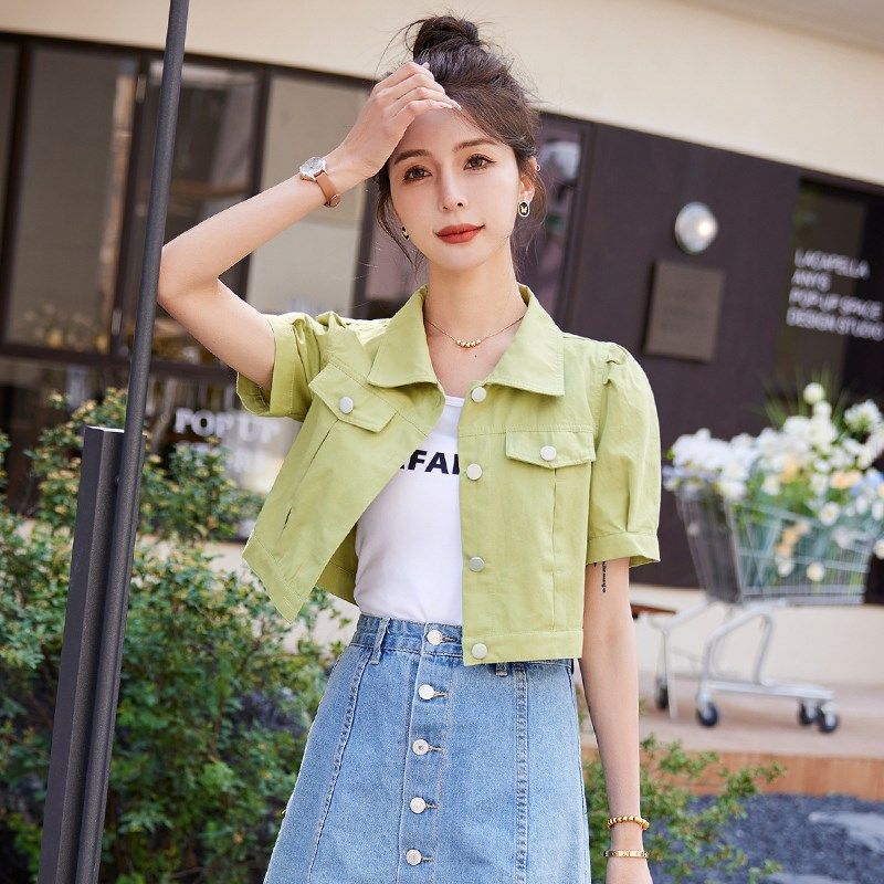 小清新薄款短袖牛仔外套女开衫夏2024短款时尚小个子工装夹克上衣,女装/女士精品,短外套,淘宝优惠券,粉丝福利购,淘宝优惠卷