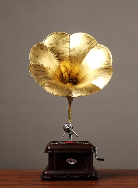 欧式铁艺留声机模型复古摆件别墅样板房餐厅酒吧客厅装饰品摆设