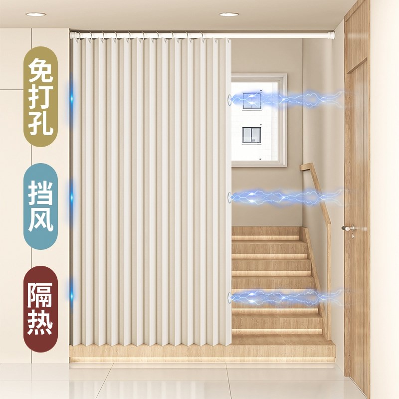 楼梯口空调防冷气折叠门帘挡风隔热夏季免打孔隔断客厅卧室遮挡帘图片