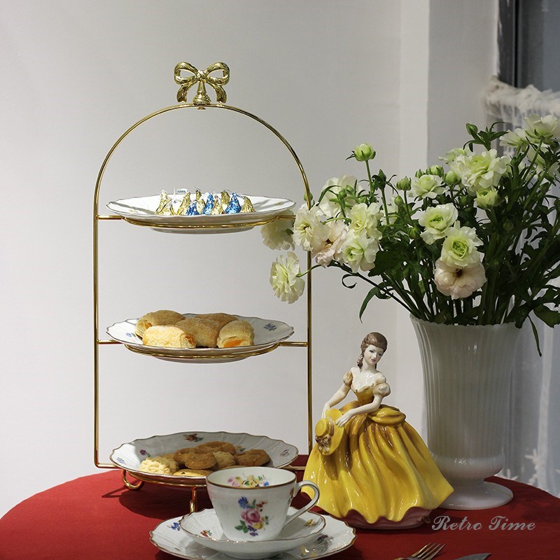 法式中古餐具英式下午茶点心盘架托盘套装甜品展示架立式摆台三层