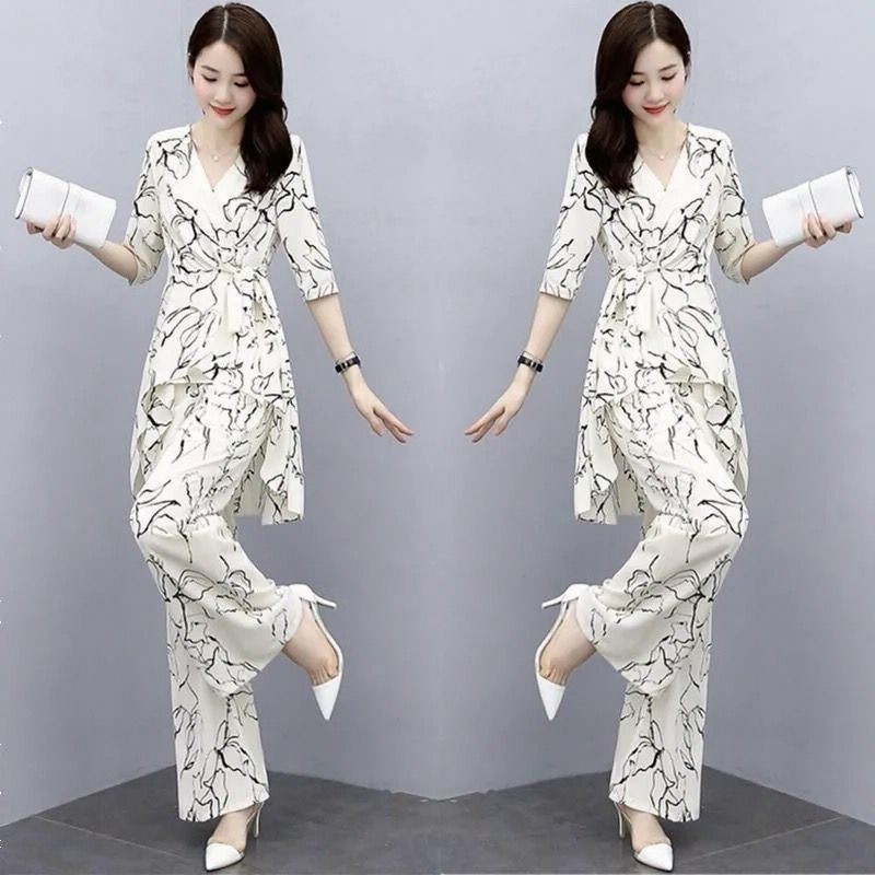 单/套装女夏季2023新款气质大码时尚雪纺衫宽松遮肚阔腿裤两件套,女装/女士精品,时尚套装,淘宝优惠券,粉丝福利购,淘宝优惠卷