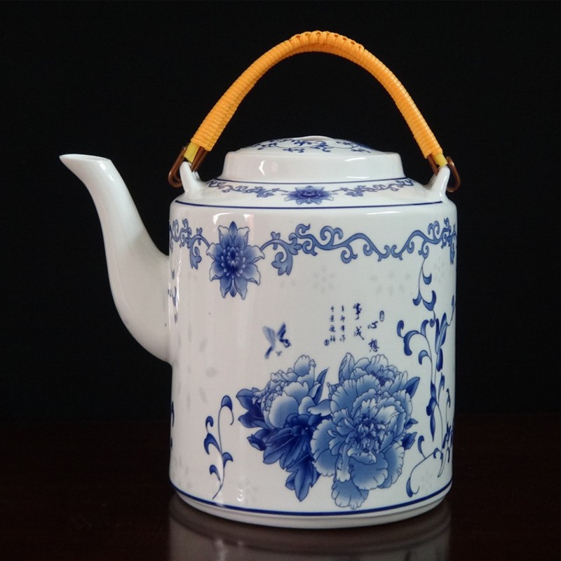 景德镇青花陶瓷提梁壶饭店耐高温开水壶泡茶壶家用大容量凉水瓷壶