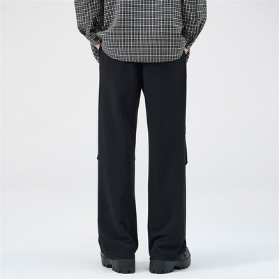 JFU2025春夏季垂直西裤松紧带设计感伞兵阔腿裤休闲直筒长裤男