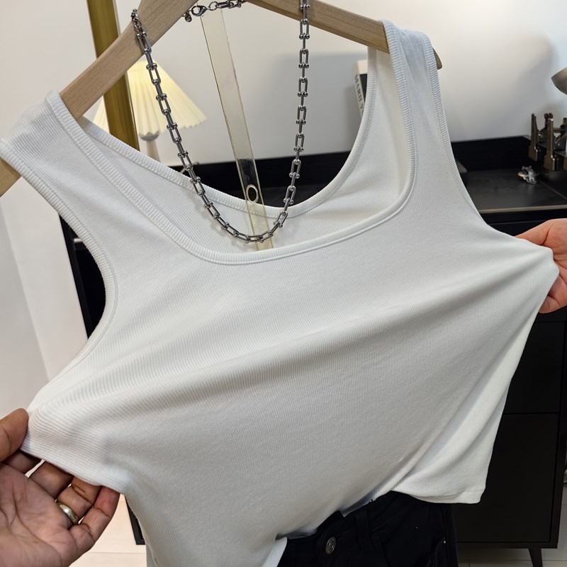 早秋新款打底背心女两面穿再生纤维无袖T恤竖条宽肩带针织背心潮