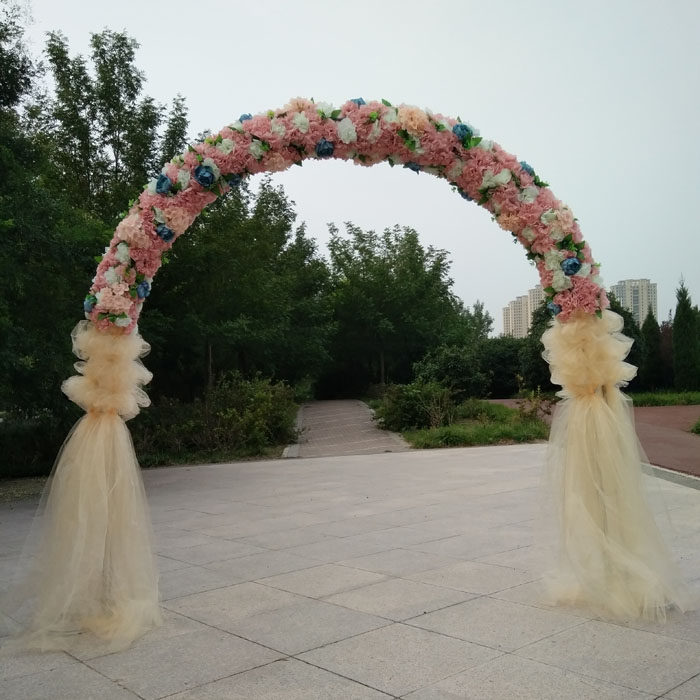 婚庆绢花拱门全花花门婚礼酒店活动铁艺花环花架新款玫瑰花幸福门