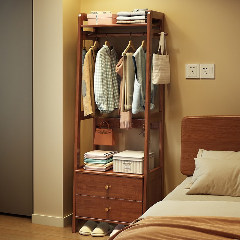 速发架约架木衣帽实带抽屉卧室挂衣简床边收纳架一体客厅置物架子