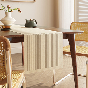 速发侘寂油麻感桌防防水防风桌布轻奢高级感桌垫中间长条旗烫茶几