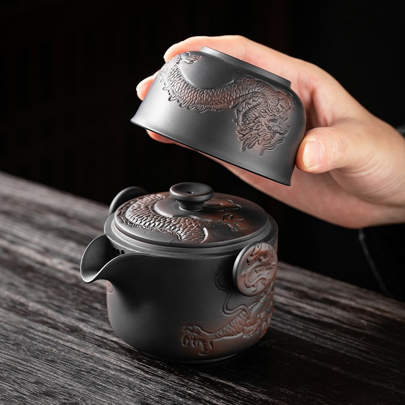 速发快客杯一壶一杯单个人紫陶手抓茶泡壶茶杯露营便携式旅行