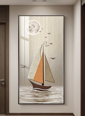 速发一帆风顺轻奢玄关装饰画高档画意好走廊过道挂竖寓版楼梯壁画