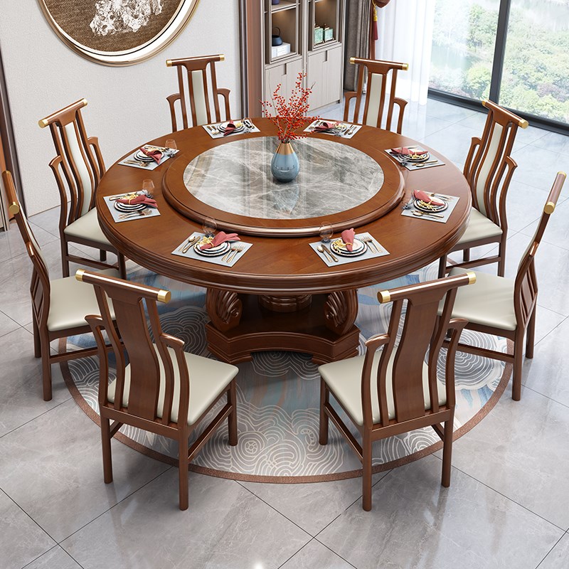 速发全实木大饭1餐桌椅组合家用桌.8m饭桌12人圆店新中式酒店圆餐