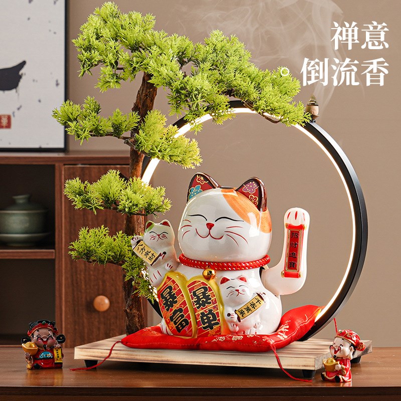 速发招财猫陶瓷自摇动手礼品摆件家居客厅收铺店银台开业礼物发财