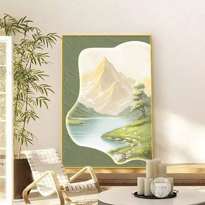 速发奶油风山水画客级装饰画沙发景背墙落地画高厅感玄关挂画壁画