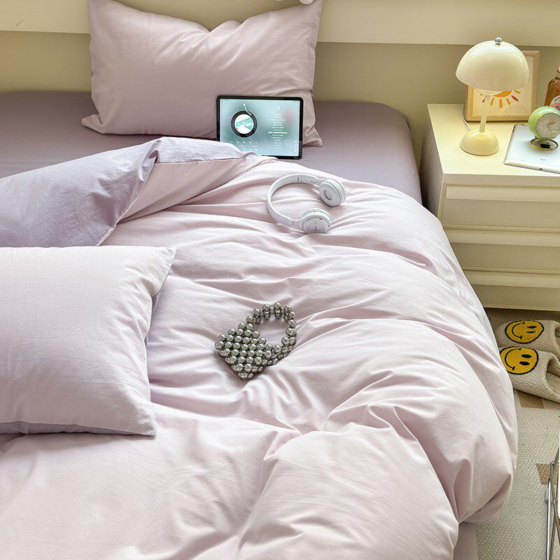 速发简约双拼纯色被单四件套水洗棉学生宿舍三件人单双套被罩