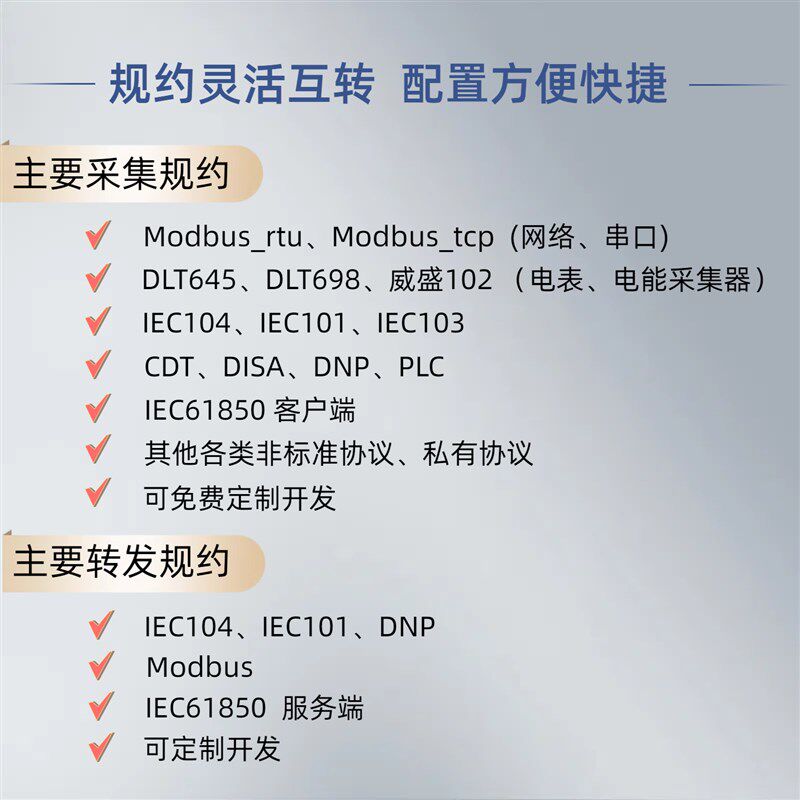 速发通讯管理机 modbus转104 61850 规约转换器 10 645 68 102 CD