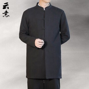 速发秋冬季风汉风亚麻唐装男中长款中衣大码复古风居士服中式国服