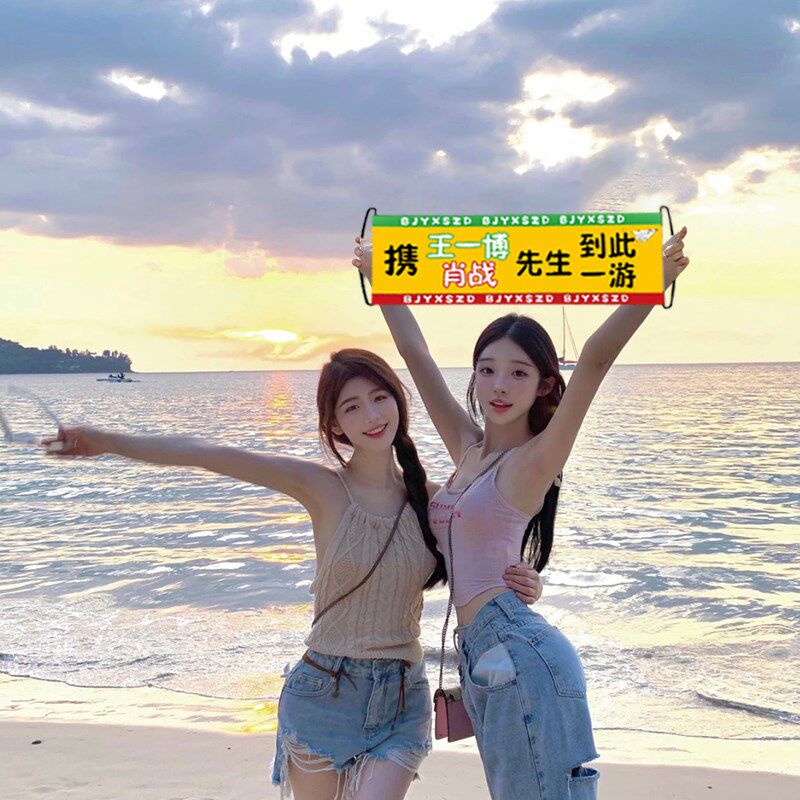 速发携王一博肖战到此一游条幅自驾游旅游自动伸缩手拉旗彩色横幅