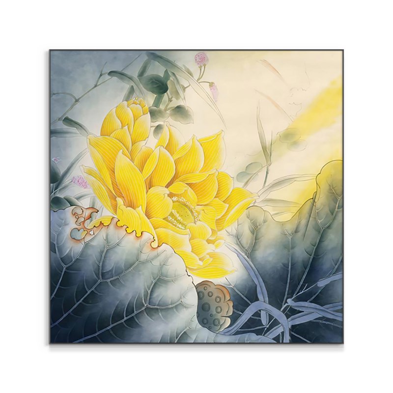 现货速发荷花装饰画正方形中式墙壁挂画客厅玄关走廊禅意茶室莲花图片