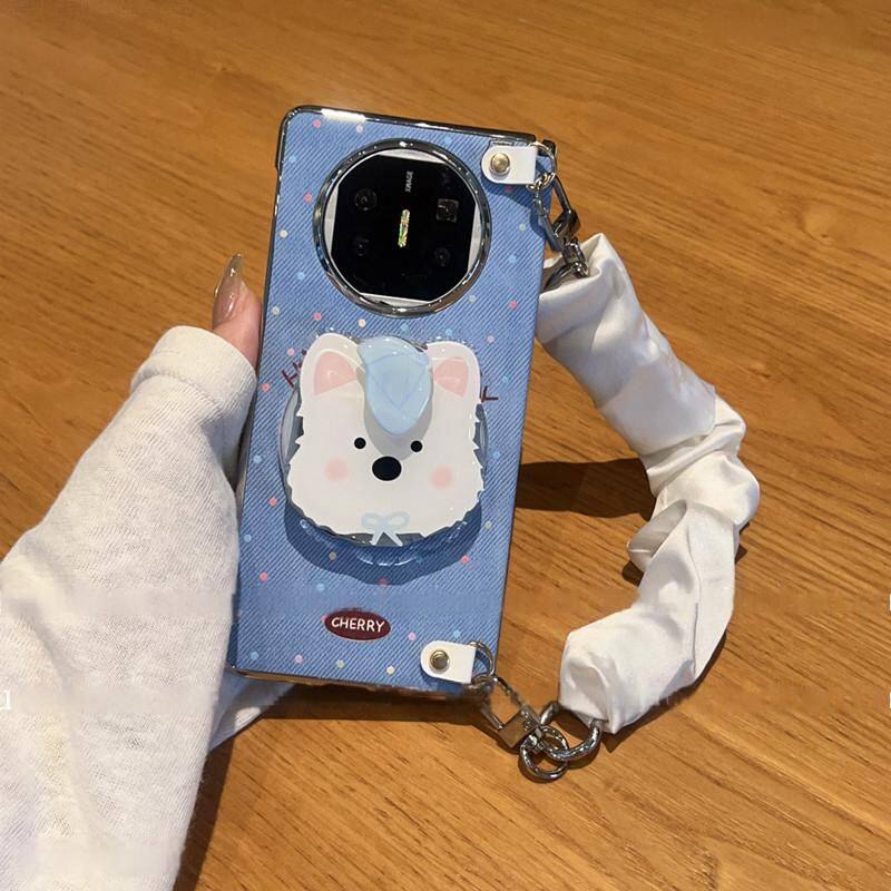 蓝波点西高地狗狗电镀银边适用于华为MateX7典藏版折叠屏手机壳OPPOFindN6磁吸中轴荣耀MagicV6/vivo x fold6