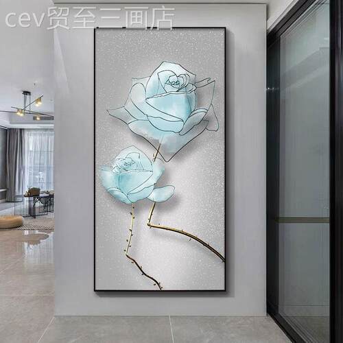 网红花卉头玄装饰画厅现代简约奢大气关竖版客墙过道挂轻画走廊尽