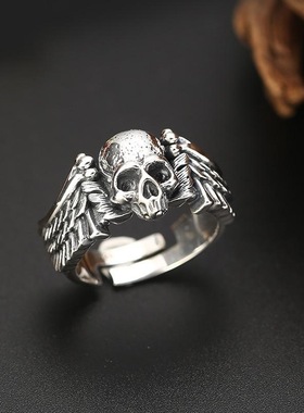 中古饰品戒指雕花骷髅头手饰另类
