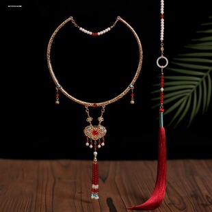 国风汉服配饰红色项圈合金平安锁拜年喜庆秀禾服饰项饰