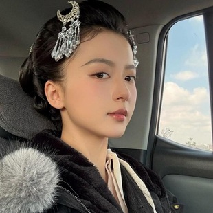 手工仿苗银战国袍头饰发钗曲剧配饰秦汉魏晋风发饰后压掩鬓发夹