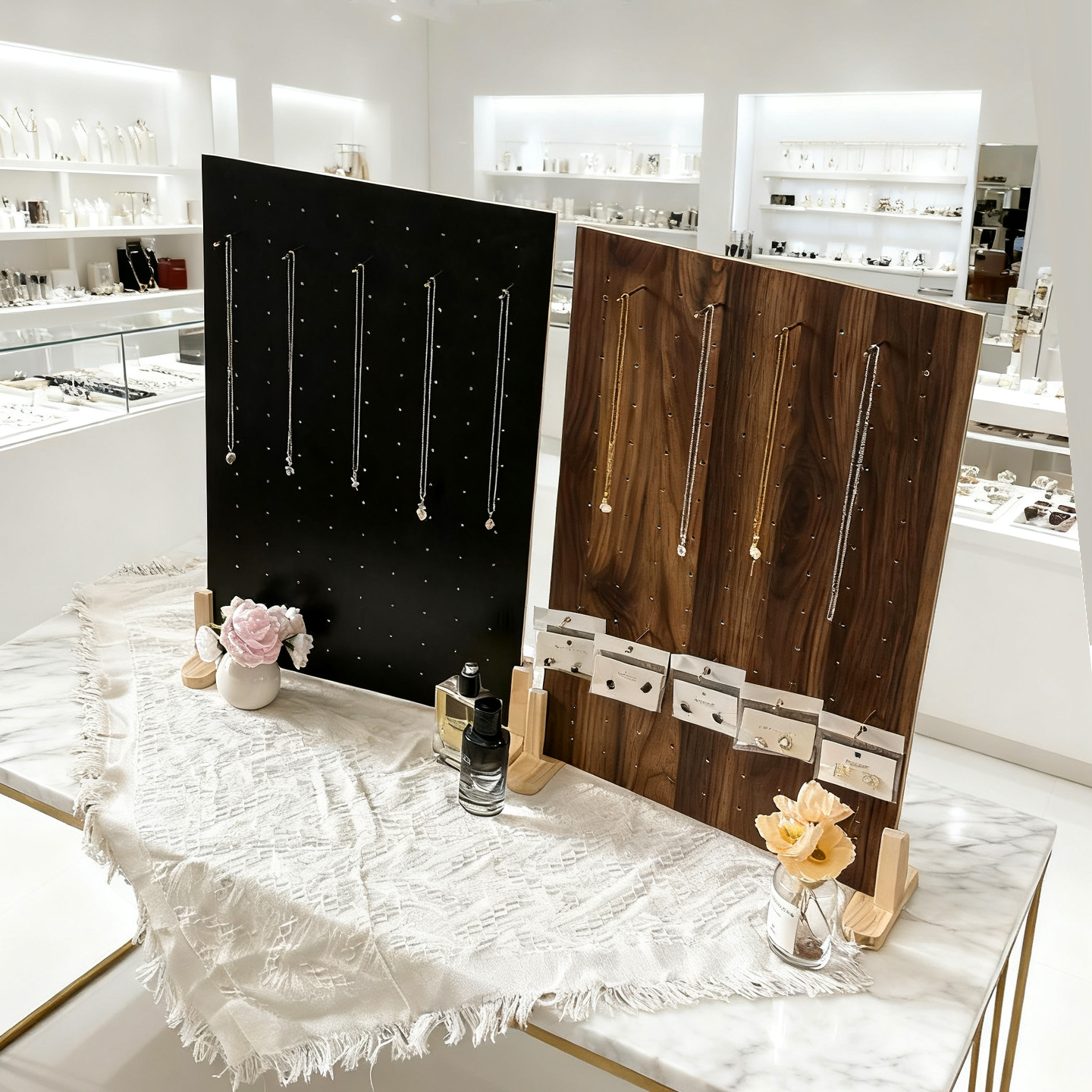 桌面洞洞板发饰展示架实木立式收纳饰品木质展示板可移动简约定制