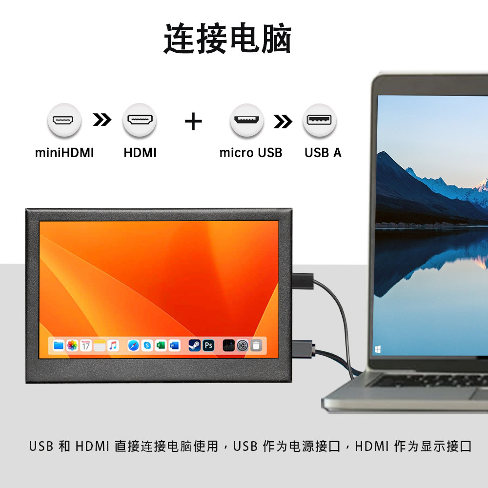 4.3인치 미니 디스플레이 휴대용 HDMI 인터페이스 컴퓨터 온도 확장 섀시 소형 확장 보조 화면