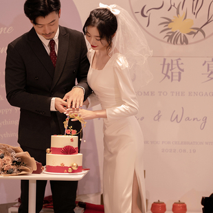 伴娘轻婚纱平时可 新色回门便装 速发白娘礼袖 订婚长服宴会2025新款