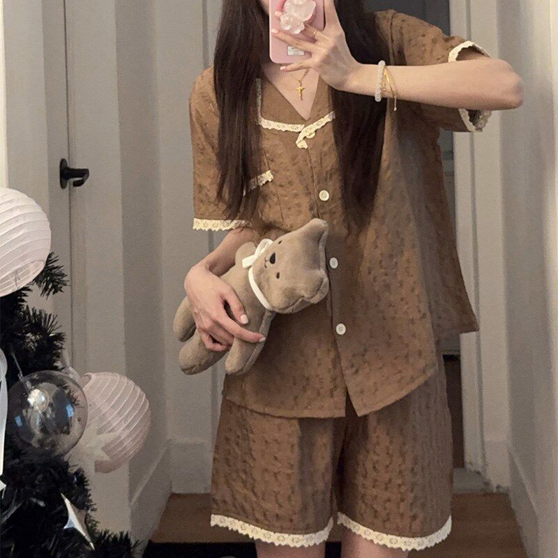 速发2025新款睡衣款夏季天丝棉夏天薄款简约素色士家居服套装