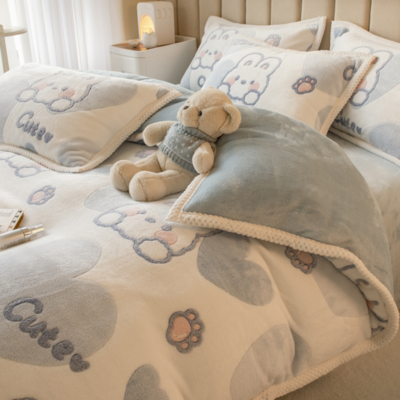 速发冬季a类双5加儿牛奶珊瑚绒单件厚童单人法兰绒被罩被单1.面米