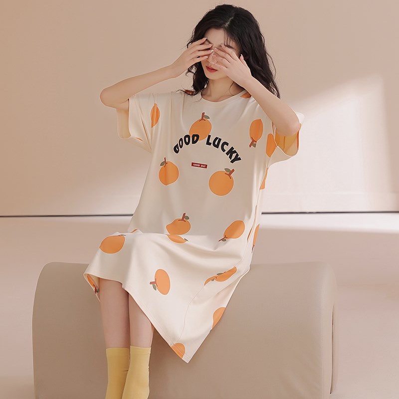 速发睡裙夏季中裙薄款休闲连衣裙甜美全棉家居服睡衣夏款