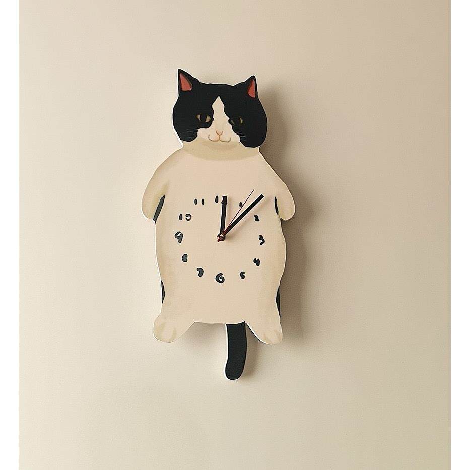 可爱奶牛猫咪静音挂钟宠物店儿童房个性简约时钟卡通壁挂墙钟表猫