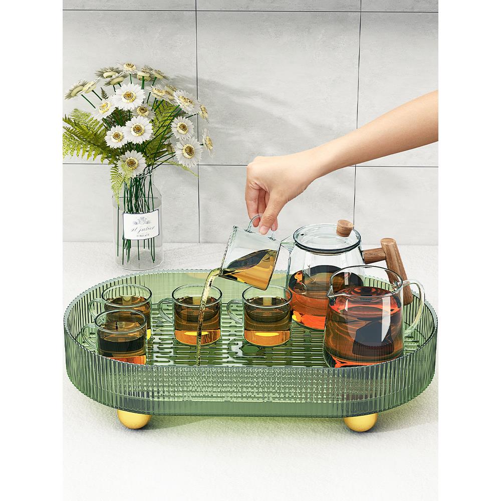 茶盘托盘家用轻奢双层沥水托盘客厅茶几茶杯水杯滤水盘水果摆放盘