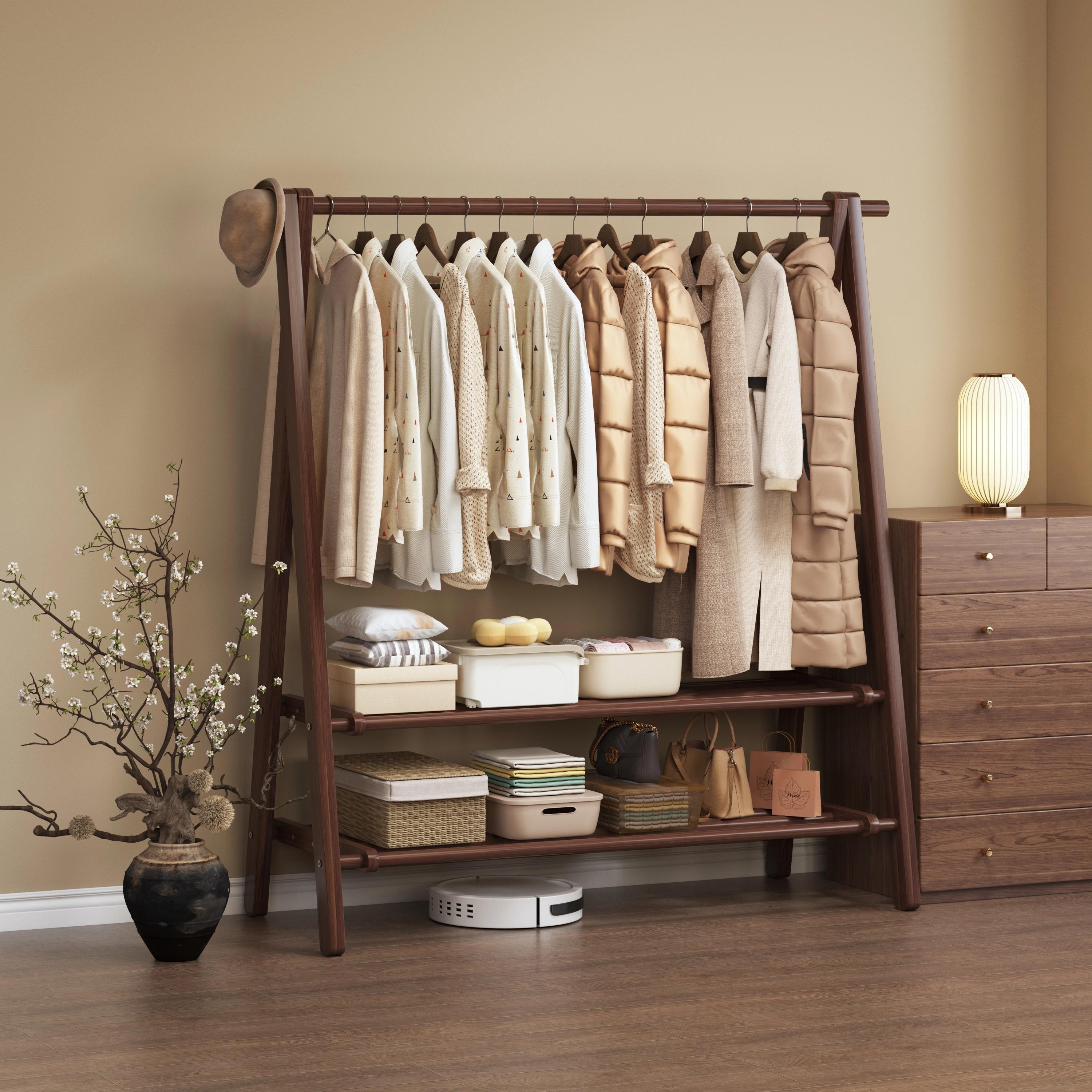 实木衣帽架卧室落地家用挂衣架简易晾衣架轻奢室内单杆置物晾衣架