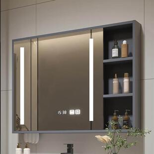 智能浴室镜柜单独挂墙式带灯除雾化妆室化妆镜子简约实木带置物架