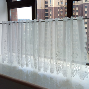 韩式 纱帘纯白色半截窗帘短窗帘飘窗小窗帘半帘短帘透光卧室橱柜帘