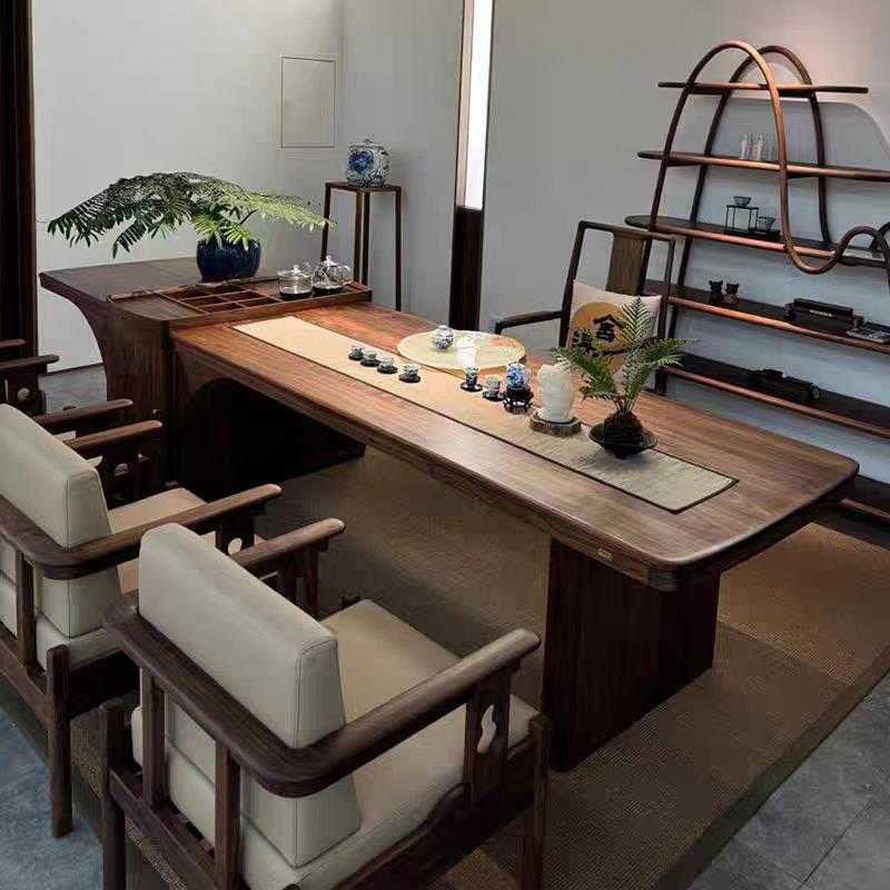 新中式黑胡桃白蜡木茶桌椅组合轻奢酒店高级实木感茶台办公室现代