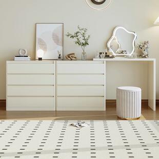 奶油风卧室梳妆台斗柜一体钢制铁艺现代简约小户型床尾转角化妆桌