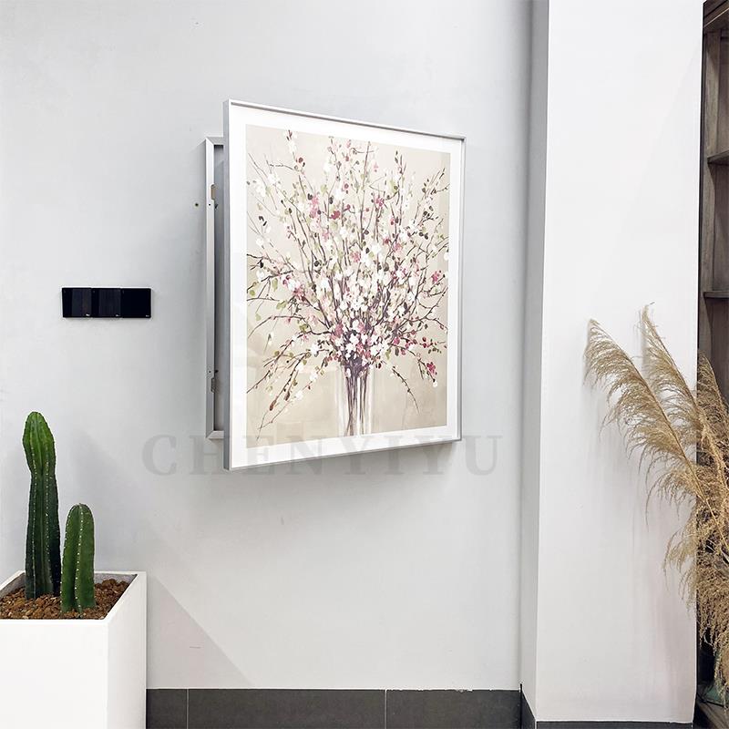 遮挡消防栓装饰画遮盖配电箱挂画电表箱消火箱银色金属框极简约画