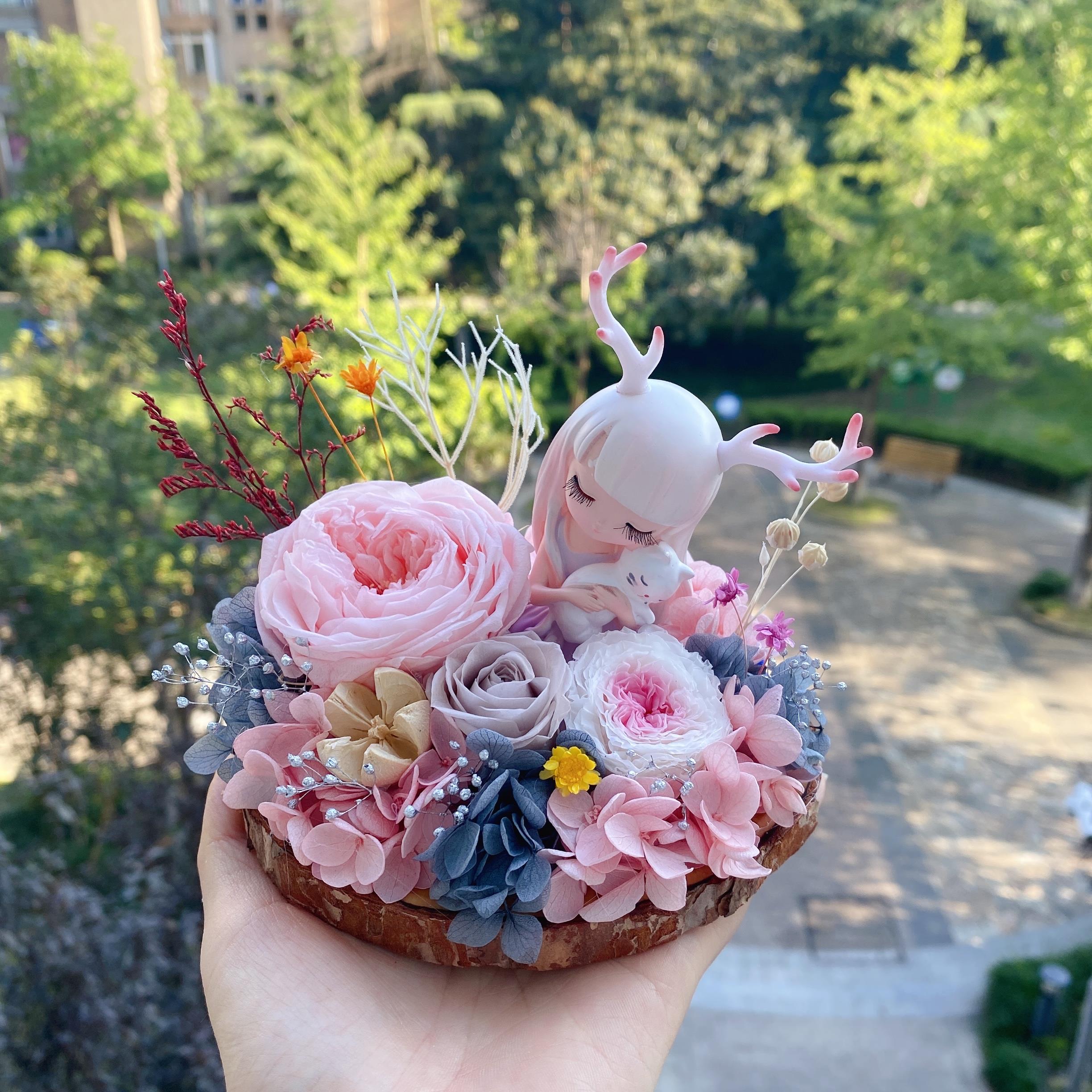 幽境之鹿永生花汽车高档装饰品车载摆件可爱圣诞礼物送闺蜜女友